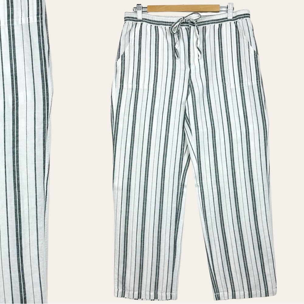 Liz Claiborne Slubbed Linen Drawstring Pull On High Rise Flowy Trouser Pants
